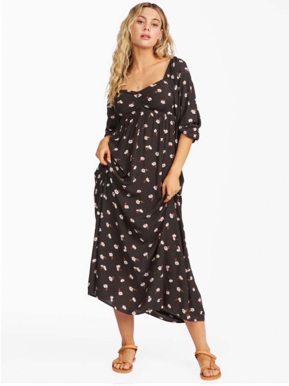 Billabong Floral Maxi Dress with Puff Sleeves